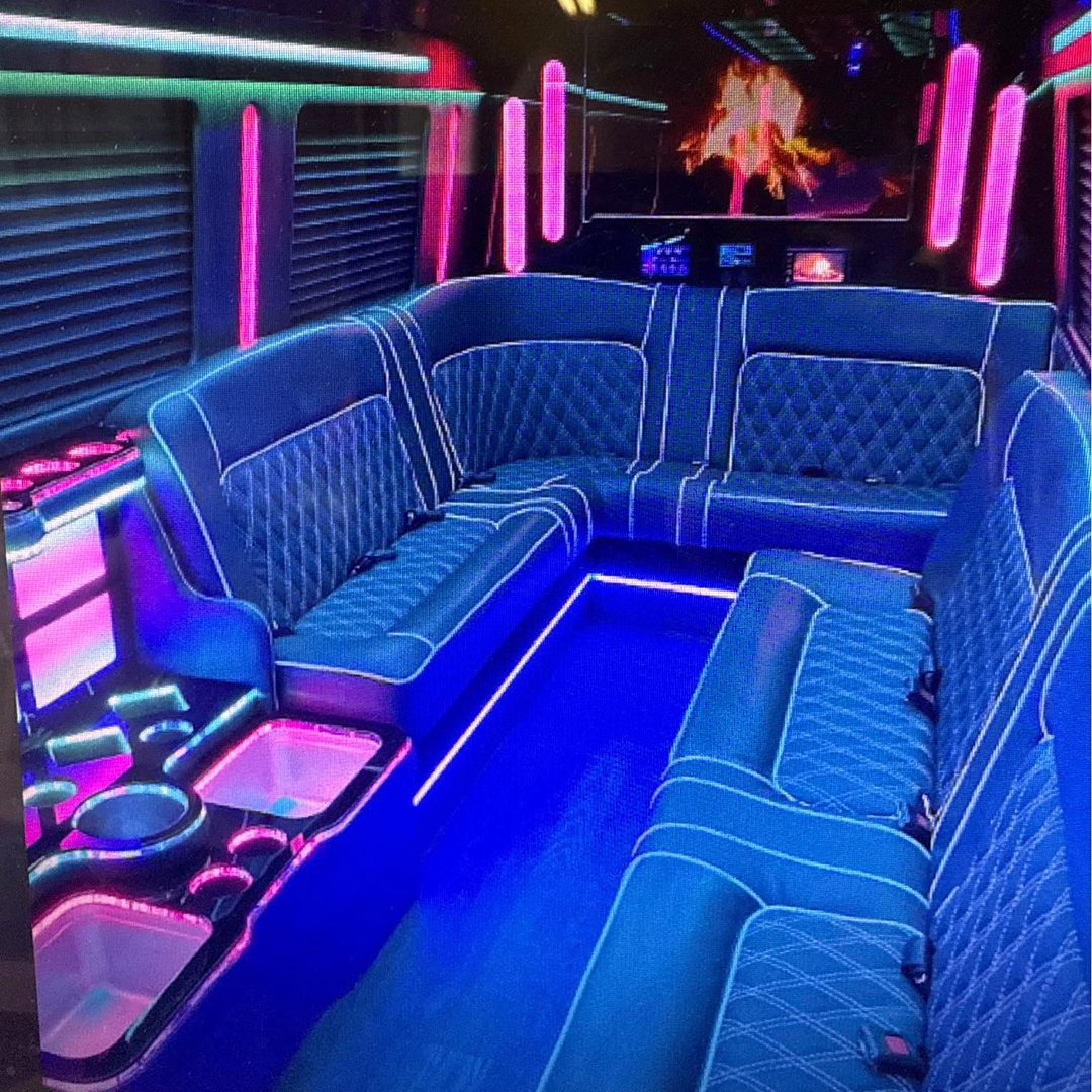 Interior of the Marquee 20 party bus